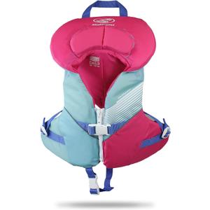 Stohlquist Child Life Jacket, US Coast Guard Approved, Type III Life Vest (30-50 lbs) for Kids and Children, Support Collar with Grab Handle, Fully Adjustable PFD for Pools, Lakes and Boating, Aqua/Pink
