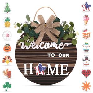 Interchangeable Welcome Sign for Front Door - Welcome Home Decorations Interchangeable Seasonal Decor Welcome Home Sign With Interchangeable Holiday Wall Decor - Holiday Door Decorations Door Signs