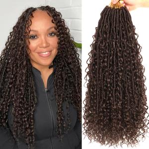 Goddess Locs Crochet Hair-18 Inch 8 Packs Boho Faux Locs Crochet Hair for Black Women Pre Looped Soft Locs with Curly Ends (#4, 18 Inch(Pack of 8))
