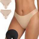 OEAK Seamless Thongs for Women Invisible Thongs No Show Thong Panty Liners Tangas Comfortable Workout G-Strings Underwear (X-Small, 2*skin Nude)