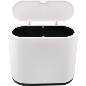 Rectangular Plastic Trash Can Wastebasket with Press Type Lid, Garbage Container Bin for Bathroom, Powder Room