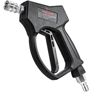 YAMATIC Stainless Steel Short Pressure Washer Gun 5800 PSI with Swivel 3/8" Plug, Easy Pull Trigger High Power Washer Handle with 1/4" Quick Connect for Foam Cannon Gun Car Wash