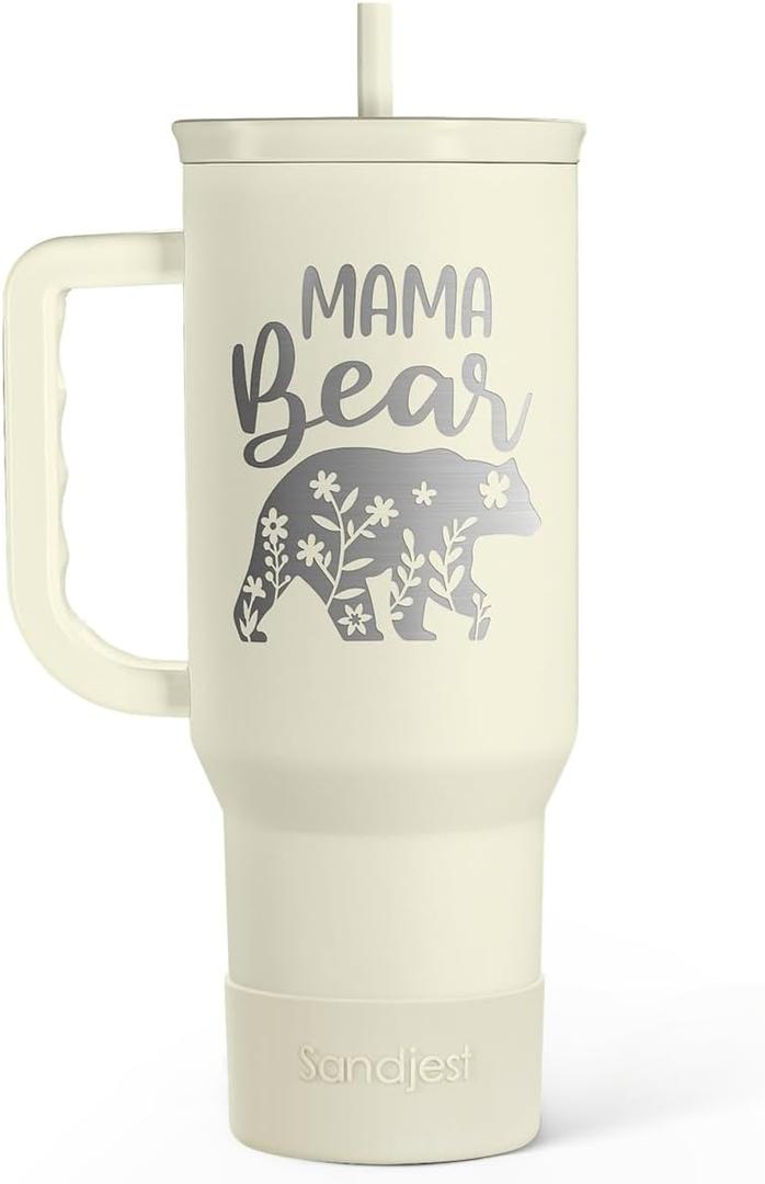 Mom Tumbler with Handle 40oz, Mama Bear Cup Stainless Steel Insulated Tumblers Coffee Travel Mug, Gifts for Moms from Daughter Son, Best Mother Gift for Christmas Birthday Mothers Day
