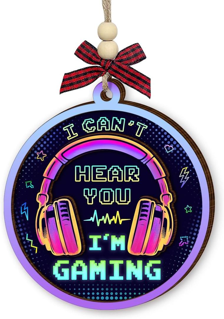 2 x Gamer Christmas Ornaments 2025 - I Cant Hear You Im Gaming, Gamer Gifts for Men, Women, Wooden Gaming Ornament Gifts for Gamers Son, Brother, Boyfriend, Friends, Lover Video Game Gift Ideas