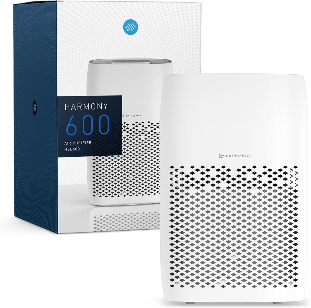 HATHASPACE HSE600 Smart True HEPA Air Purifier for Home, Small Air Cleaner with Activated Carbon Filter, Removes 99.9% of Dust, Smoke, Pet Dander, Odors, VOCs, Quiet for Rooms, Covers Up to 600 Sq. Ft (White)