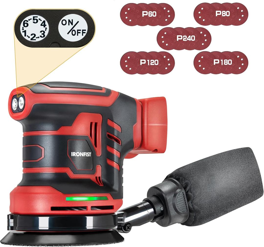 IRONFIST Orbital Sander Compatible with Milwaukee M18 Battery, 5 Brushelss Electric Random Palm Sander 21000RPM with Dust Collector for Sanding, Polishing, Waxing (Battery Not Include)
