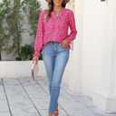 CiCiBird Womens Casual V Neck Blouses Button Down Shirts Long Sleeve Floral Print Business Work Tops (Pink, L)