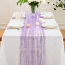 P Pothuiny 2 Pcs Lavender Table Runner 28 x 120 Inch, Glitter Metallic Foil Tulle Table Runner Party Golden Sheer Gauze Table Decor for Wedding Birthday Christmas Anniversary