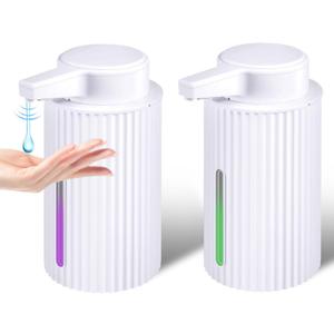2 Pack 13.5 oz Automatic Soap Dispenser  Ribbed Design Automatic Liquid Soap Dispenser for Bathroom & Kitchen Countertop, Rechargeable Touchless with Electric Induction Pump (White)