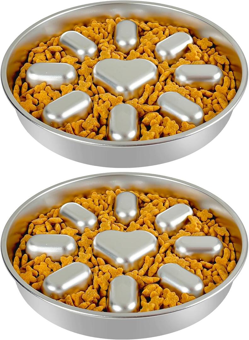 Slow Feeder Dog Bowls with Non-Slip Mat, Stainless Steel Metal Slow Feeder for Small & Medium Dogs, 2 Cups Pet Bowl for Slows Down Eating, Dishwasher Safe, Anti-Gulping Dog Bowl -2 Pack