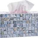 PEMAR Rectangular Mother of Pearl Tissue Box Capiz Shell Handmade Rectangle Tissue Box Cover Holder Decorative Napkin Dispenser Organizer Rustic Farmhouse Vintage Decor (Blue)