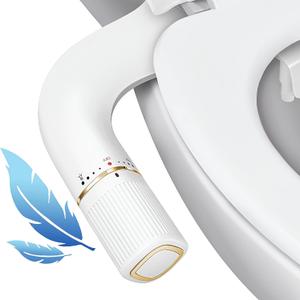 BIGCOW Ultra-Slim Bidet Attachment for Toilet - Dual Nozzle (Frontal & Rear Wash) with Adjustable Cold Water Pressure and Stainless Steel Inlet - Hygienic Solution for Fresh Cleanliness, Gold 1 Pcs