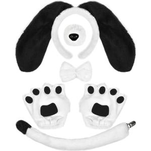 U-Goforst 5PCS Puppy Dog Ears Costume Set Floppy Headband Nose Tail Bowtie Paw for Adult Halloween Cosplay Accessories