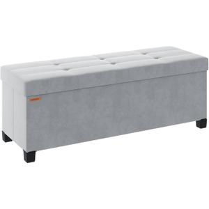 Foldable Storage Ottoman Bench, Velvet Footrest and Seat Cube with Feet, Storage Chest, for Living Room, Bedroom and Office, 15 x 43 x 15.7 Inches, Dove Gray, UASND24G