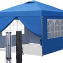 GDY 10x10ft Pop Up Canopy Tent with Sidewalls, Outdoor Canopy Tent, Beach Tent, Easy Set up Gazebo for Events, Parties, Camping, Blue.