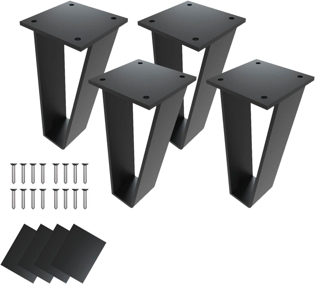 Orgerphy 6 inch Black Bench Legs Set of 4| Triangle-Shape Heavy Duty Table Legs Furniture Legs| Black Metal for Sofa Couch Dresser| Metal Legs for Coffee Table (6 inch)