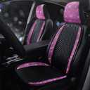 Luxury PU Leather Car Seat Cover Protector Bling Rhinestones Diamond Front Auto Seat Protector Pad for Girls Women or Ladies Auto Sparkling Crystal Universal Interior Accessories Pink 2Seats