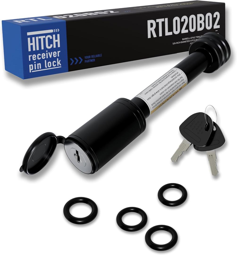 RETRUE Trailer Hitch Receiver Pin Lock, Suitable for 2 Inch Receiver, 5/8" Dia Hitch Lock for Securely Locking Trailer Hitch with Two Keys, Black (Black)