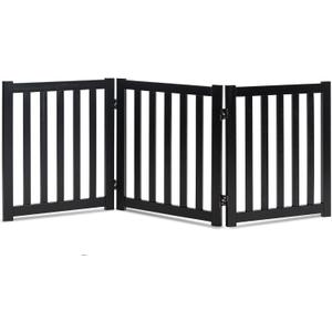 LZRS 3-Panel Wooden Free Standing Foldable Dog Gate Indoor 24" High,Step-Over Safety Pet Gate for Doorways, Stairs, Hallways, Indoor Dog Barrier for Small to Medium Dogs & Puppies, Black