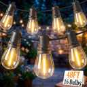 S14 Patio String Lights, 48FT Outdoor Patio String Light with 17 Clear LED Bulbs (1 Spare), UL Certified Waterproof Hanging Lights for Outdoor & Indoor - Commercial Grade Black Wire