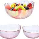 WHJY Pink Colored Glass Salad Bowl Set of 2, Mixing Bowls Decorative Fruit Bowl Serving Bowls for Kitchen, Clear Gold Bowl Wide Rim Pasta Bowl