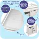 Badger Basket Modern Baby Changing Table - Nursery Furniture with Laundry Hamper and 3 Storage Drawers - Diaper Changing Station with Safety Belt, Changing Pad, and Organizer Baskets - White/White