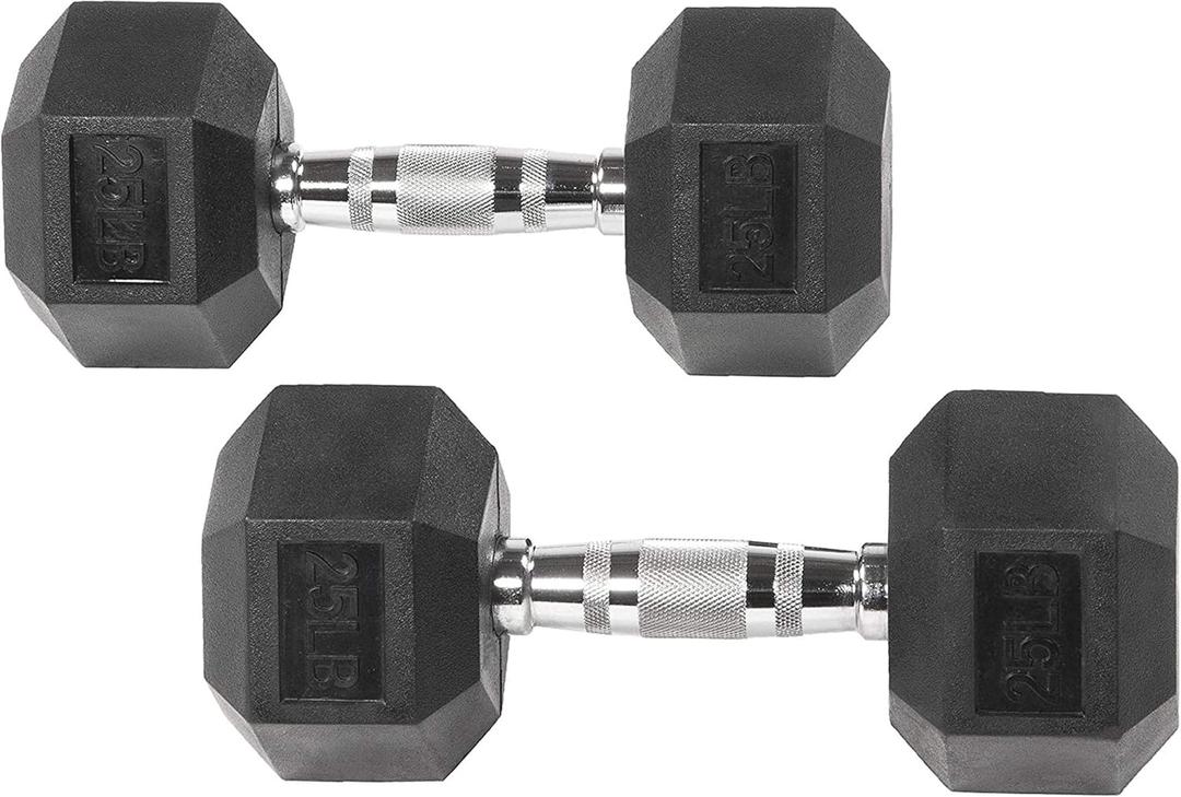 Fitvids Hex Dumbbells Rubber Coated Hand Weights for Exercises and Fitness Home Gym, 5-50 LB Pair