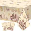 WovWeave 3 Pcs Wizard Tablecloth Decorations Wizard Party Plastic Table Cloth Disposable Vintage Castle Decor for Decoration Halloween Witch Party Supplies