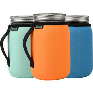 Beautyflier 32oz Regular Mouth Mason Jar Neoprene Sleeve, Mason Jar Drinking Glasses Neoprene Cover, 32oz Wide Mouth Insulators Sleeve with Handle, Sleeve Only