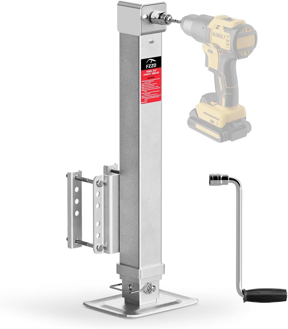 FZZD 8000 lbs Heavy Duty Trailer Jack, 20-24V Cordless Drill Compatible28.6" Lift, for RV, Yacht, Boat Trailer Jack