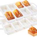 2 Pcs Mini Loaf Pans with Metal Reinforced Frame, Nonstick Small Silicone Bread Pans for Baking, 8 Cavity Tiny Meatloaf Pan (Cream)