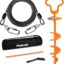 Petbobi Heavy Duty Dog Tie Out Cable and Stake - 20FT Steel Wire Dog Leads for Large Dogs Up to 300lbs, Anti Rust Spiral Stake with Strong Leash & 360 Swivel Hooks - Ideal for Yard, Outdoor & Camping (Black)