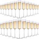 24 Pcs Clear Champagne Flutes 6 oz Ribbed Plastic Champagne Glasses with Long Stem Crystal Disposable Cocktail Cups for Party, Wedding, Birthday (Clear)