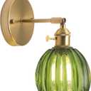 Wall Sconces, Vintage Wall Lighting Fixture with Switch 180 Degree Adjustable, Glass Modern Wall Lamp for Bedroom Bathroom Doorway Living Room (Tulips Green)