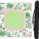 FYSUIMU Chinoiserie Coconut Tree Mahjong Mat with Carrying Bag 31.5" x 31.5" Pink Green Pavilion Floral Table Mat Noise Reduction Non-Slip Game Table Cover for Spring Summer Card Board Tile Games