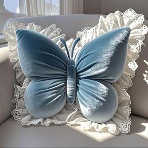PEACH CAT Butterfly Pillow with Lace Trim Decorative Butterfly Shaped Throw Pillows 16" x 16" Soft Plush Cushion Decor for Bedroom Living Room Sofa Couch Blue