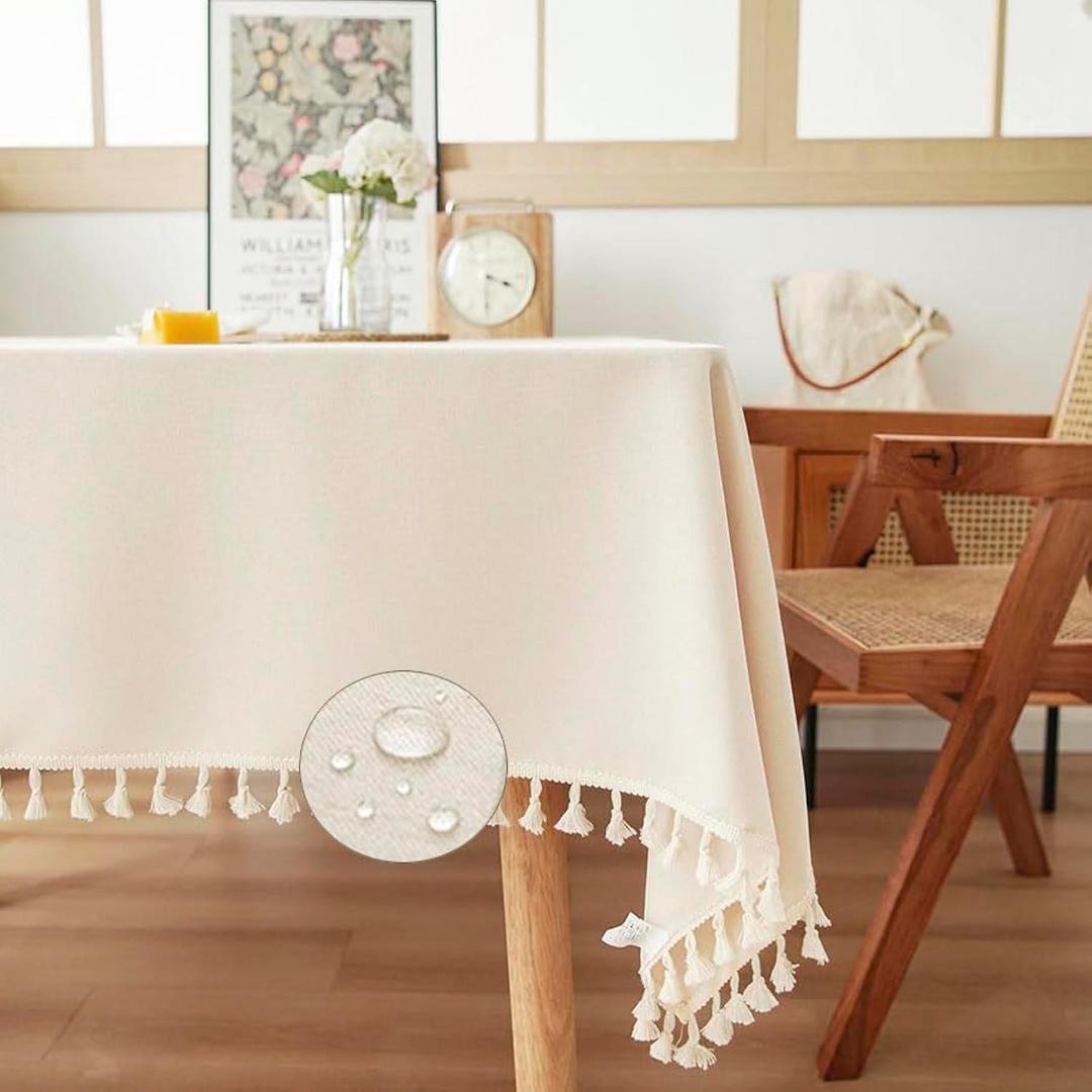 ArtBud Farmhouse Wipeable Tablecloth Vinyl Waterproof Coating Spill-Proof Table Cover Cotton Linen Backing Slip Resistant Tabletop Kitchen Party Table Dcor White Rectangle, 55"102"(8-10 Seats)