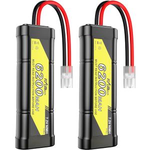 7.2V 6200mAh NIMH Battery for RC Cars, 6-Cell Flat Rechargeable Battery Pack, Replacement Hobby Battery with Tamiya Connector for Car Truck Truggy Buggy Tank Airplane Helicopter Boat Racing (2 Pack)