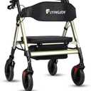 Rollator Walker with Seat,450Lb Rolling Walker, Extra-Wide Heavy-Duty Rollator Walker with Seat and Brakes for Seniors and Adults Bariatric with Large Aluminum (Champagne)