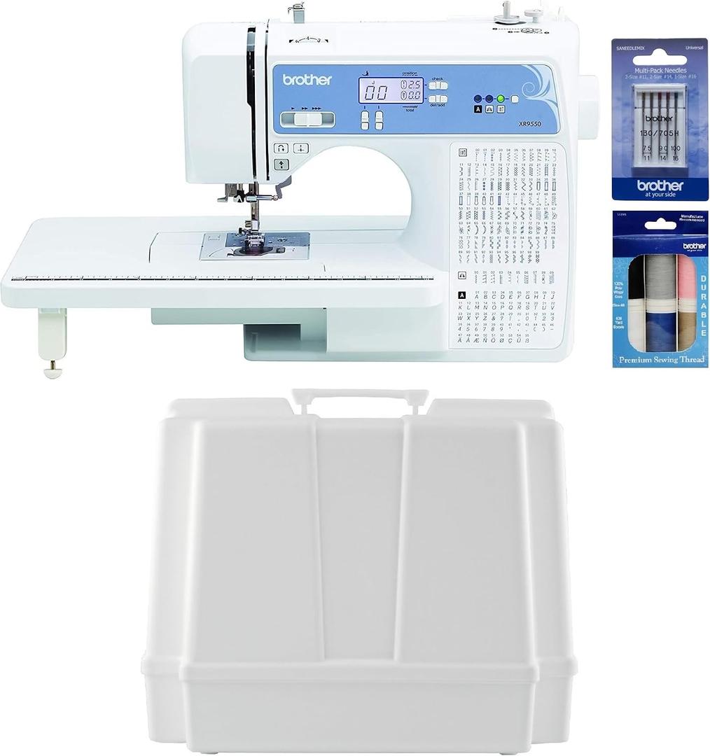 Brother XR9550 Computerized Sewing and Quilting Machine, 165 Built-In Stitches, Wide Table, Hardcase for Carrying and Storage, Premium Sewing Thread 6-Pack and 5-Piece Sewing Machine Needles