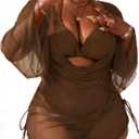 YELAIVP Women's Plus Size Halter String Triangle Bikini Sets 3 Piece Swimsuits with Side Ruched Drawstring Cover Up, L