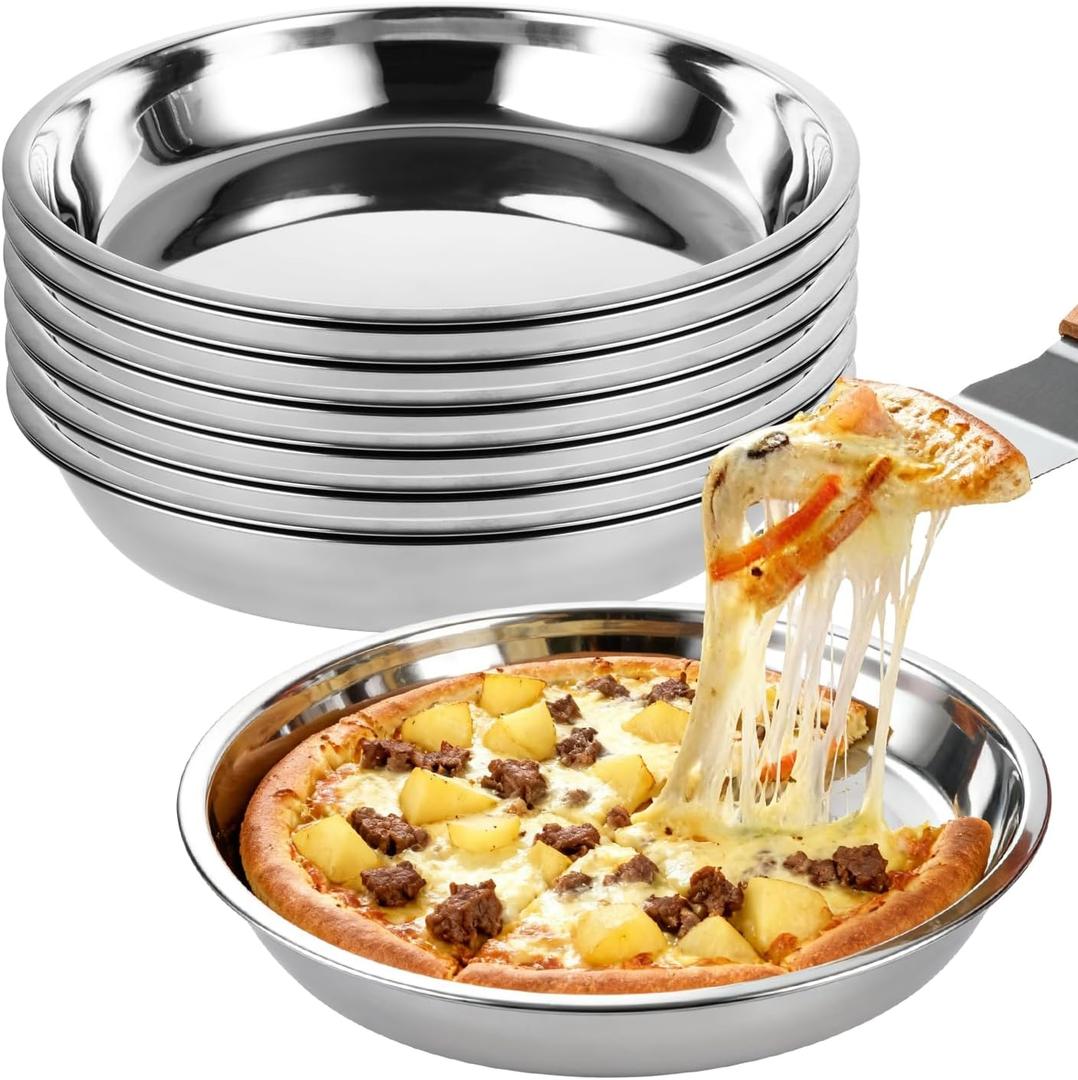 6 Pack Deep Dish Pizza Pan 8 Inch Stainless Steel Pizza Pan for Oven, Non-Stick & Dishwasher Safe Pizza Tray Pizza Baking Sheet Pizza Plates Pie Pan for Pizza, Pie, Cookie
