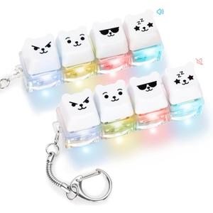 FunisFun 2 PCS Keyboard Fidget Toy Silent & Clicky Keyboard Keychain with LED Lights Detachable Bear Shape Clicker Fidget Toy for Adults Anxiety & Stress Relief (White, 4in1-2Pack)