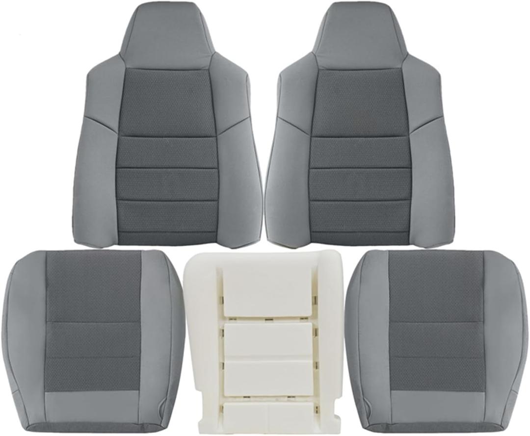 SecosAutoparts Driver & Passenger Side Bottom & Top Lean Back & Foam Cushion Replacement Cloth Seat Cover Gray Compatible with Ford F250 F350 F450 F550 2003 2004 2005 2006 2007