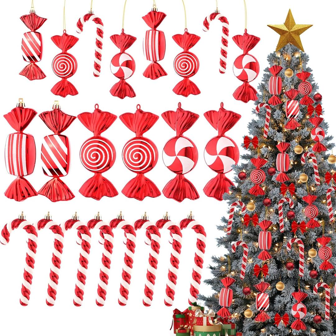 Lanpn 14 Pcs 6.5" Large Candy Cane Christmas Decorations, Giant Peppermint Candies Xmas Tree Ornaments, Red White Lollipop Candy Canes, Sweet Hanging Decor for Candyland Holiday Indoor Outdoor