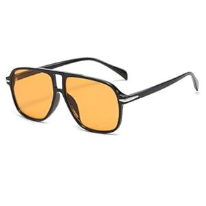NIDOVIX Retro Aviator Sunglasses for Women Men Vintage 70s Square Classic Aviator Shades Sun Glasses UV400 Protection (Black/ Orange)