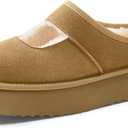 Vilanva Platform Slippers for Women Cozy Fur Lined Slip on Mary Jane Winter Shoes Warm Comfy House Slippers for Indoor Outdoor (8.5, Chestnut)