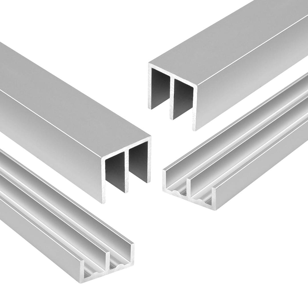Raytano 2 Sets 48" Metal Sliding Door Track Set for 1/4" Thick Panels Glass Closet Cabinet Door Window Sliding Track, Size 48 x 0.79 inches, Silver