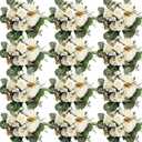 Artificial Mum Flowers 12 Bundles Silk Chrysanthemum Flowers Fake Roses with Eucalyptus, Realistic Faux Peonies for Vase Arrangement, Home Decor, Wedding Table Centerpiece - White