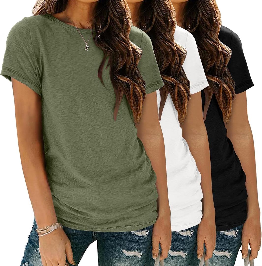 Zeagoo Womens 3 Pack Tshirts for Women Short Sleeve Shirt Crewneck Basic Tee Summer Tops Lightweight Plain Workout Clothes (L)